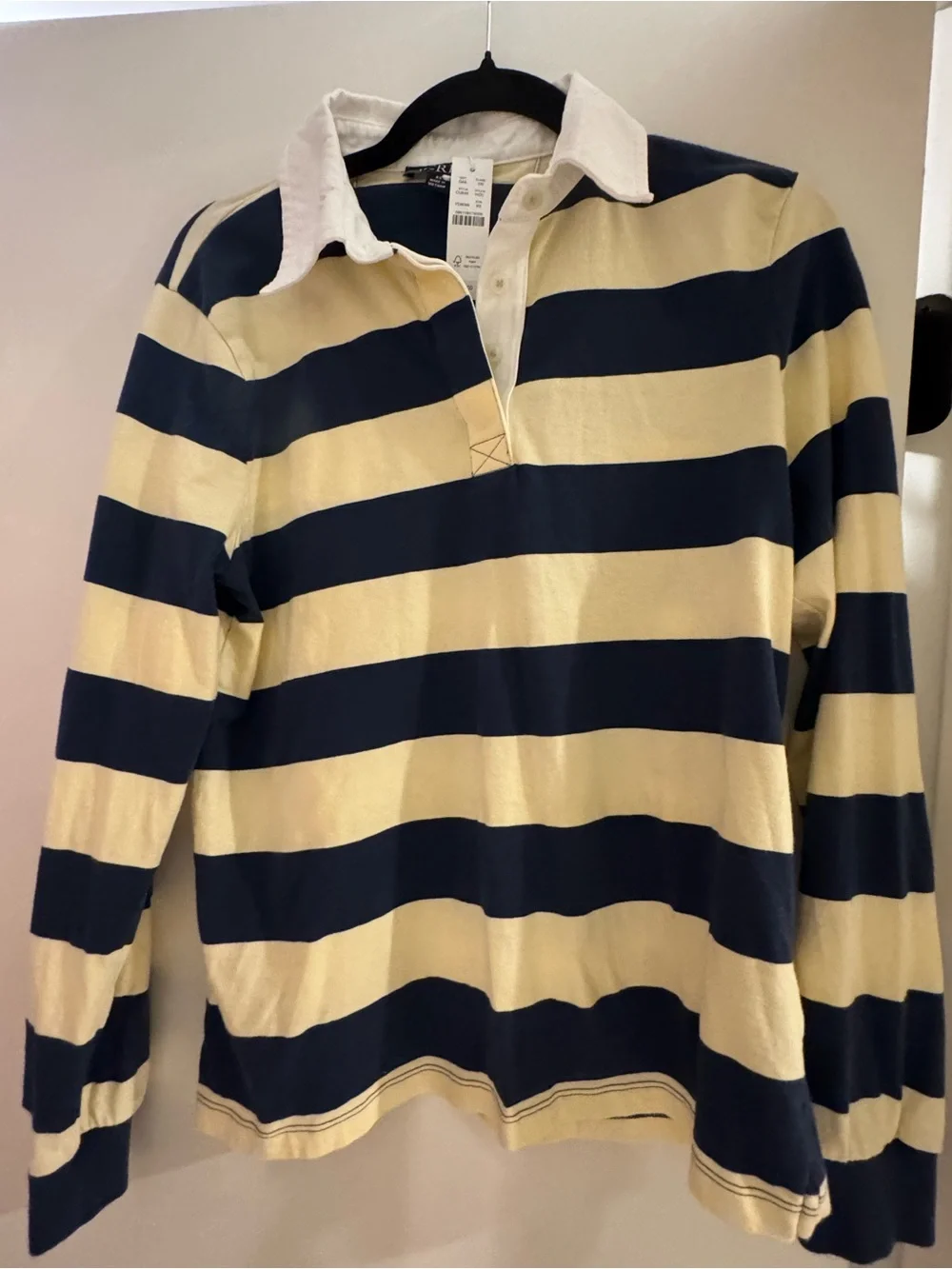 J crew yellow blue Boyfriend jersey rugby shirt in stripe XS